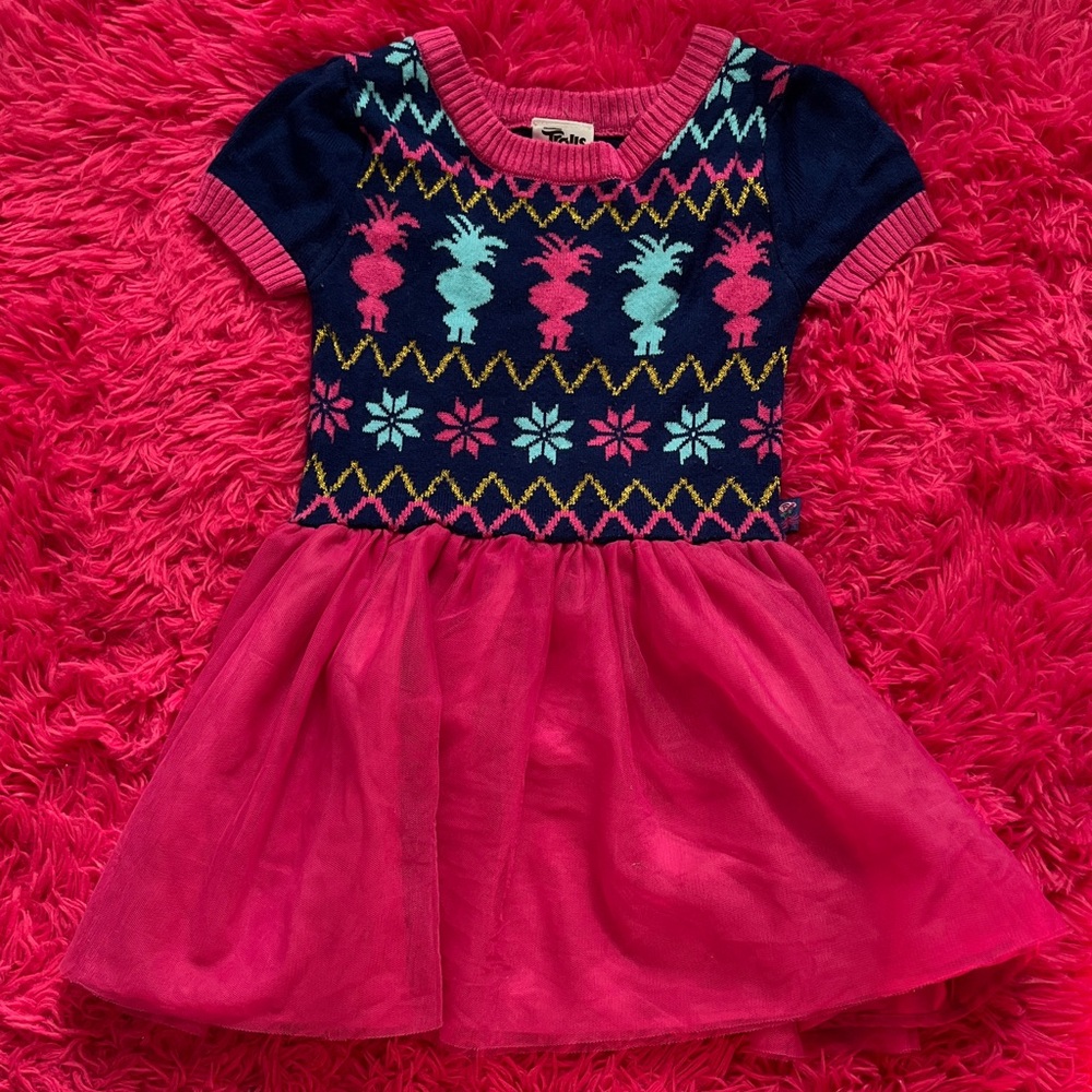 Trolls Navy and Pink Patterned Kids Dress